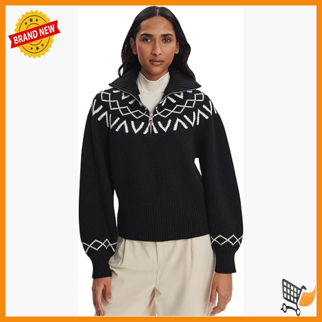 Half Zip Fairisle Pullover Sweater, Relaxed Fit, Long Sleeve, Fall Style